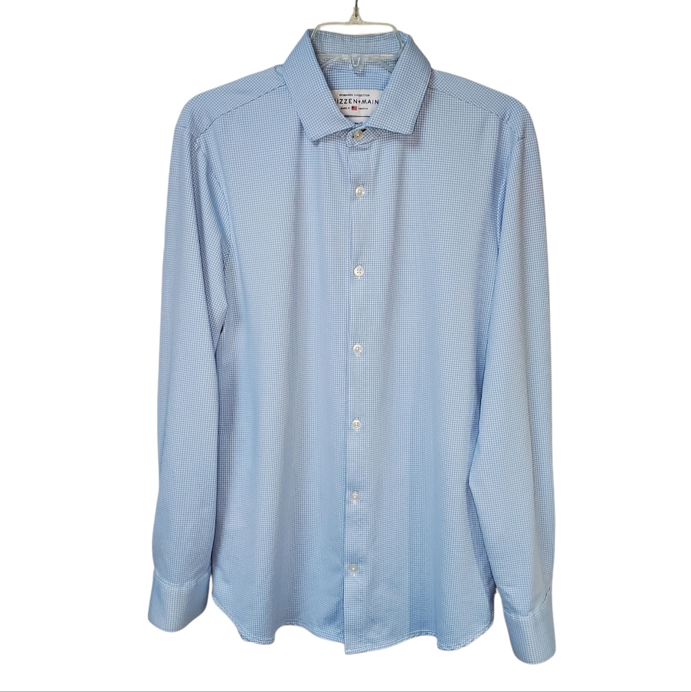Mizzen Main Spinnaker Shirt Performance Trim Fit Blue Gingham Long Sleeve Mens L